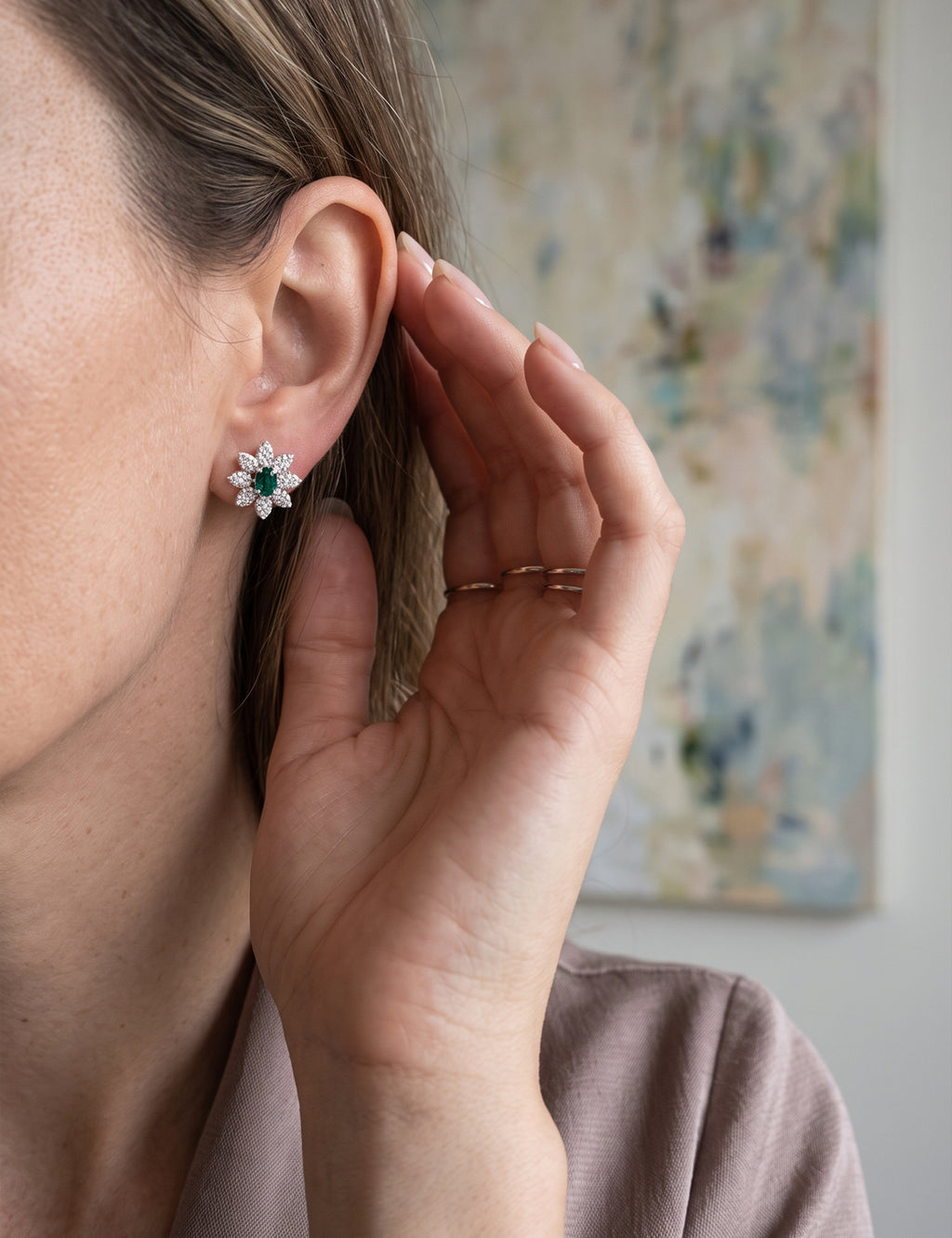 Emerald and  Diamond Earring