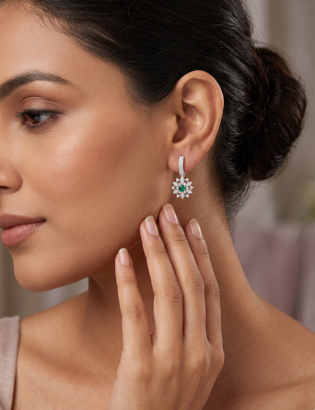 Emerald and Diamond  Earring